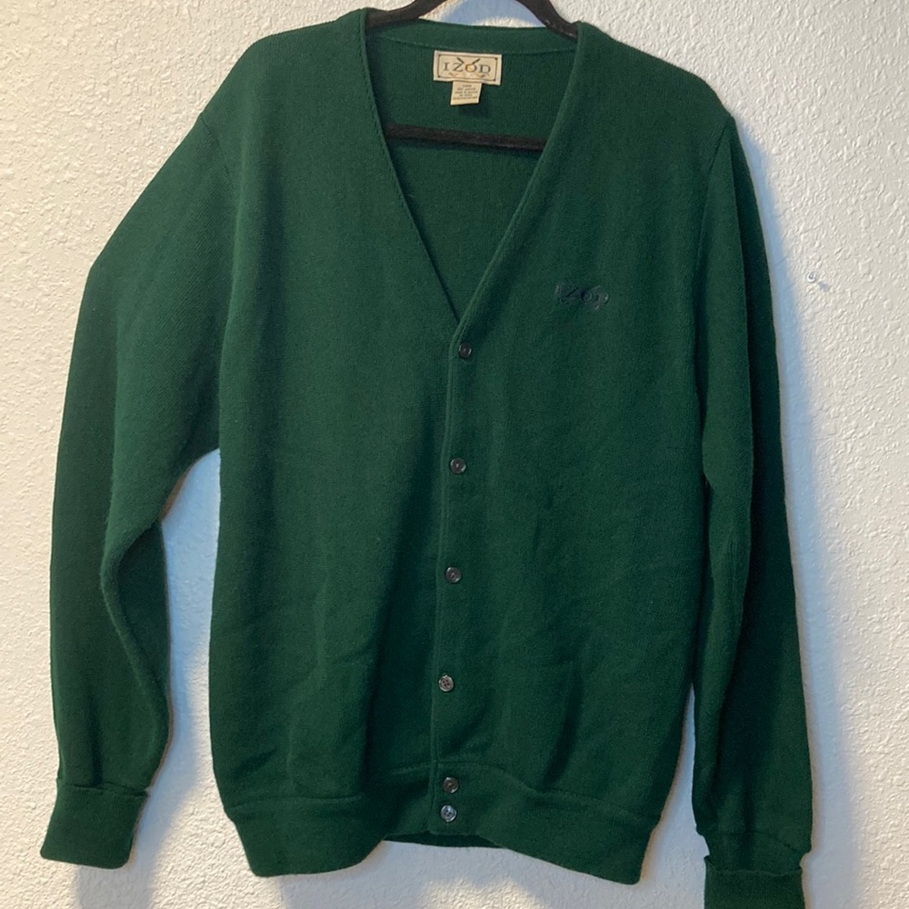 Vintage IZOD cardigan sweater, preppy, prep, button, green